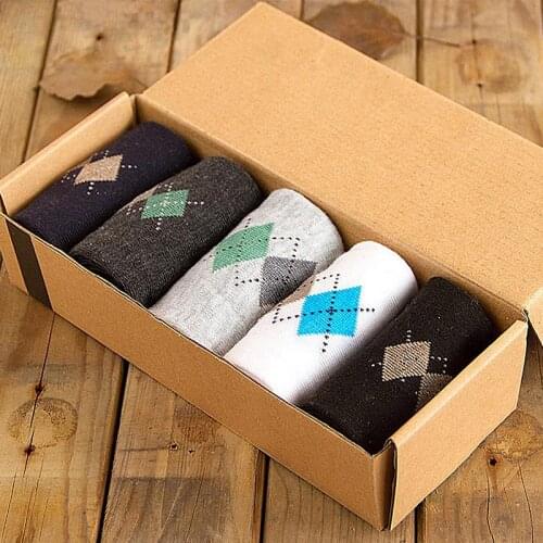 10 Pair/ Lot Mens Socks Rhombus Pattern Calcetines Meias Fashion Quality Polyester Breathable Casual Sock 5 Colors