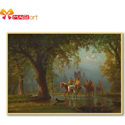 Cross stitch kits Embroidery needlework sets 11CT water soluble Canvas Patterns 14C Full Landscape horse riding -NCMS184