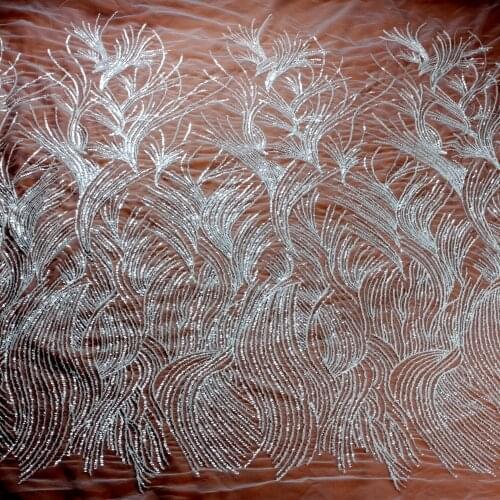 New fashion Graceful line Off whtie with handmade beaded on mesh embroidery lace for wedding dress lace fabric 51'' 1yard