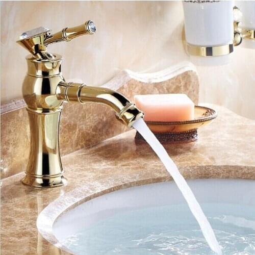 New Luxury Golden Basin Faucets With Diamond Swivel Mixer Taps Single Hole Sink Faucet Torneira Banheiro G1031