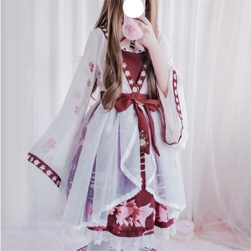 Lolita Dresses 2018 New Lolita Chinese Style Goldfish Jigsaw Fake Two-piece Op Dress Embroidery Bowtie Sweet Girls Cosplay Dress
