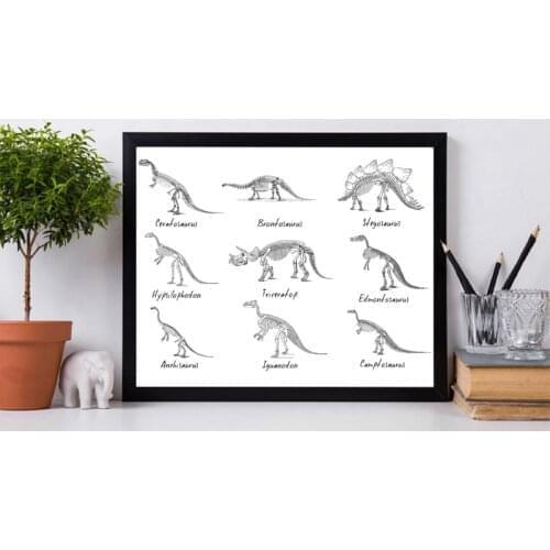 Dinosaur Chart Poster Print Dinosaur List Wall Art Canvas Painting Paleontology Species Dinosaur Picture Boys Room Wall Decor