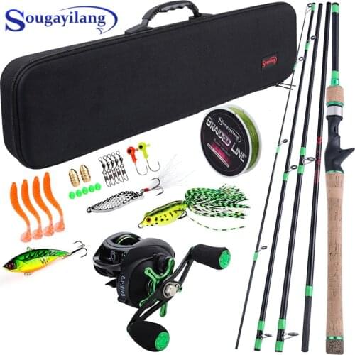 Sougayilang 8.1:1 High Speed Baitcsting Reel Rod Full Kit 1.8-2.4m Carbon Fiber Casting Rod Set Fishing Line Lures Hooks Combo