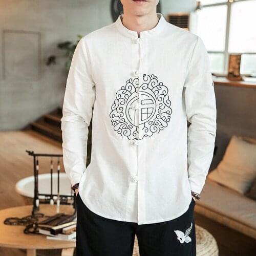 Traditional Chinese Clothing For Men Tops Oriental Shirts Blouse Embroider Linen Vintage Oriental Style Clothing Tang Suit 30440