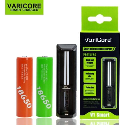 VariCore V1 18650 Smart battery Charger + 2PCS VariCore 2500mAh Li-ion Battery 3.7V V-18D 35A Power battery E-cigarettey ues