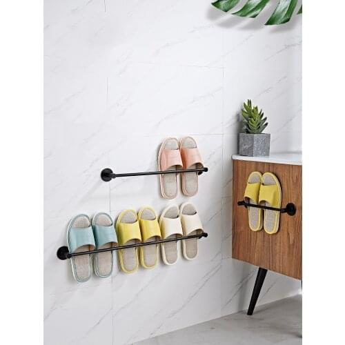 Slipper Rack Towel Hanger Wall-Mounted Shoes Storage Rack Punch Free Aluminium Alloy Slippers Holder
