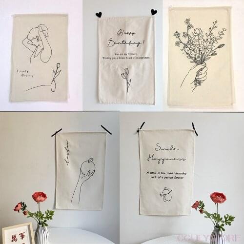 Vintage Decorative Hanging Fabric Nordic Ins Cloth Flower Wall Hanging Tapestry Fabric Hand-drawn Wall Tapestry 56*36cm