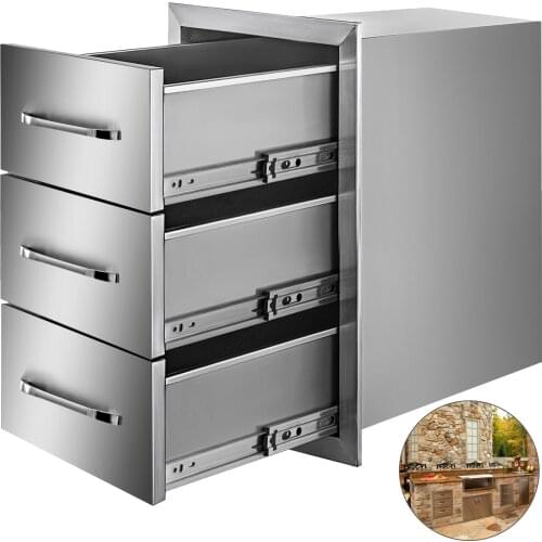 VEVOR Outdoor Kitchen Drawer Flush Mount Triple Access BBQ Drawers with Stainless Steel Handle Patio Grill Station BBQ Island