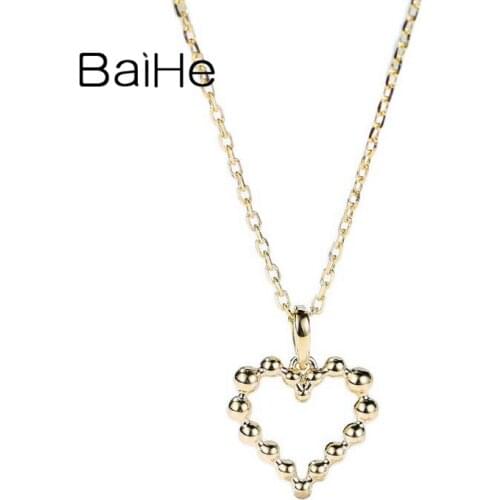 BAIHE Solid 18K White/Yellow/Rose Gold Engagement Fine Jewelry Gift Beautiful Heart Pendant Necklaces бижутерия цепи на шею Goth