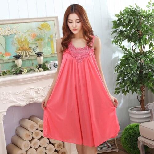 Summer sexy lace sleeveless vests to increase womens all-optical ice silk mid-length sleep skirt