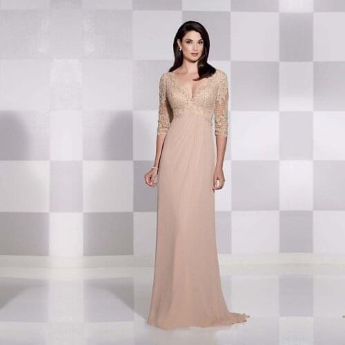 Vestido de noiva 2020 robe Elegant Fashion V-Neck Backless Half sleeve Lace Appliques Beaded Long Mother of the Bride Dresses