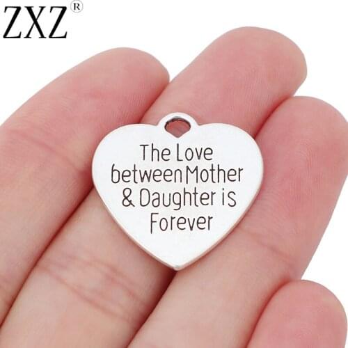 ZXZ 10pcs The Love Between Mother & Daughter is Forever Heart Charms Pendants for Necklace Bracelet Making
