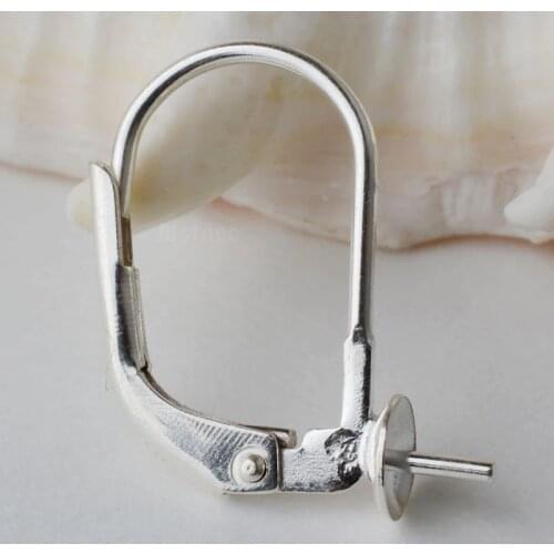 Solid 925 Sterling Silver Hinged French Leverback Earwire Hook with Pearl Fitting ,1pair