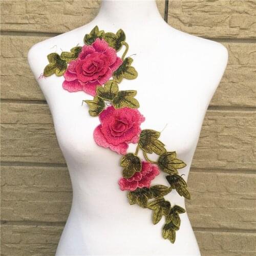 1Pc 3D Pink Flower Embroidered Lace Sewing for Clothes Applique Diy Accessory Suppliers Sticker Lace Neckline Collar 42*15.5cm