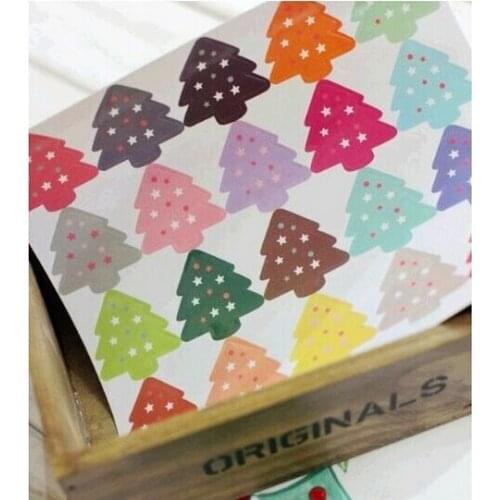 100PCS NEW vintage Colourful Christmas Tree Theme Sealing sticker DIY Gifts posted/Baking Decoration label Multifunction