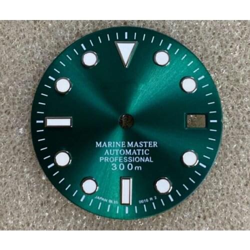 29mm Green Luminous Black/Blue/Green Watch Dial for NH35 Movement with S Logo