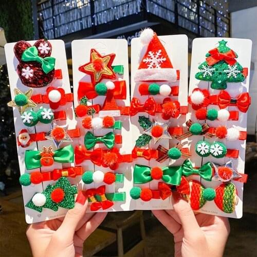 5/10PCS/Set Cartoon Christmas Gifts Set Girl Hair Clips Barrettes Hair Ornament Headband Children Hairpins Hair Accessories