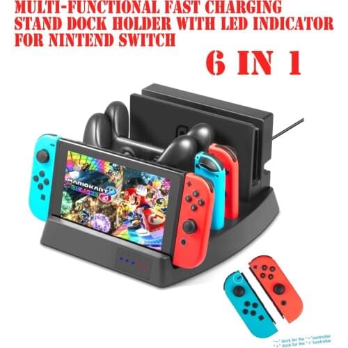 6 in 1 Nintend Stand Multi-functional Fast Charging Stand Dock Holder With LED Indicator for Nintend Switch Console Charger