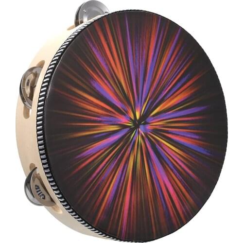 8" Hand Held Tambourine Drum Bell with Metal Percussion Musical Educational Instrument for KTV Party Kids Games