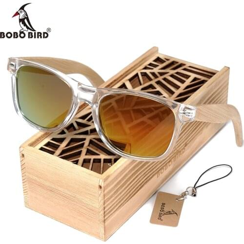 BOBO BIRD CG008 Brand Design Unisex Fashion Sunglasses Transparent Plastic & Bamboo Frame Colorful Polarized Lens Sun Glasses