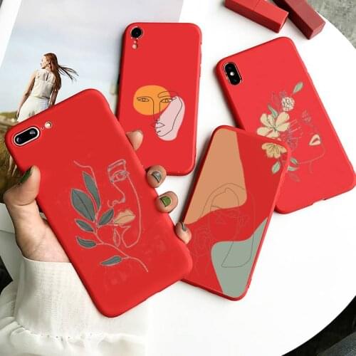 Art Retro Abstract Geometry Phone Case Red Candy Color for iPhone 11 12 mini pro XS MAX 8 7 6 6S Plus X SE 2020 XR