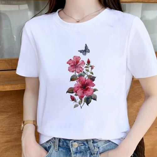 Modern Women T-shirts Chinese Rose Graphic Casual T Shirt Summer Versatile Tshirt Trendy Creative Aesthetic Style Clothes