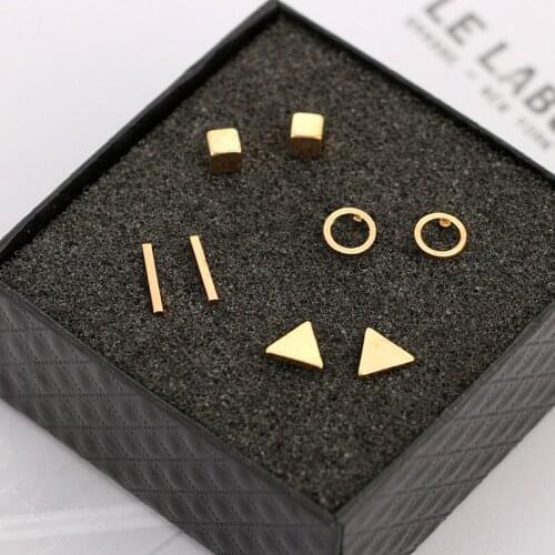 Geometric Earrings 4pairs Triangle Round Square T Bar Shape Stud Earrings for Woman Gift Stud Earrings Set Ear Jewelry