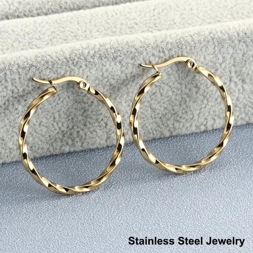 Classic Round Fashion Earrings For Women 2021 Stainless Steel Hoop Earrings Gold Plated Jewelry Clip-On Female Gift