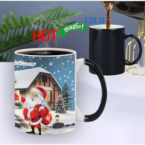 Creative Christmas Happy Color Change Mug Ceramic Heat Sensitive Reaction Magic Coffee Cow Milk Tea Water Cup Birthday Gift