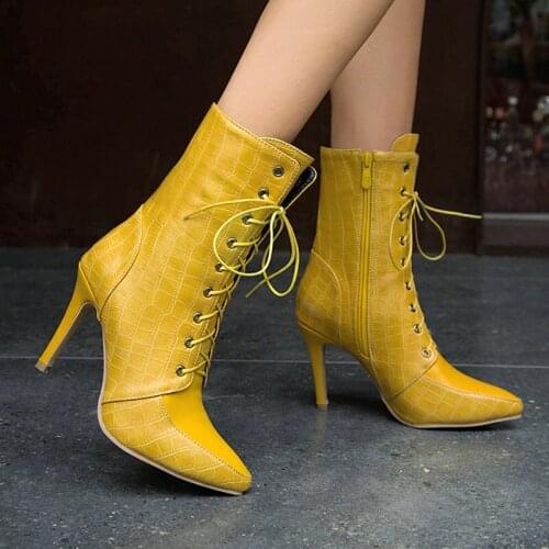 Fashion Crocodile Pattern Printed PU Womens High Heeled Ankle Boots 10CM Heeled Womens Boots Zipper Autumnwinter Womens Shoes