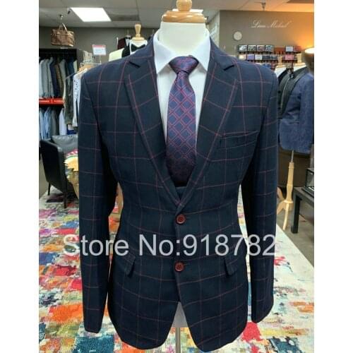 Costume Homme 2019 Designers Formal Tuxedo 3 Piece Suits Men Grid Suits Terno Masculino Slim Fit Groom Suit Wedding Dress Men