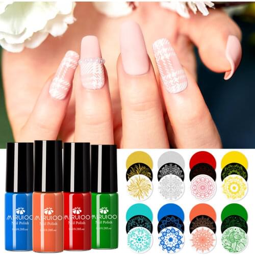 MSRUIOO 8ML Nail Art Stamping Polish Set Colorful Gold Silver Nail Art Plate Printing Polish Stamp Oil Varnish Printing Tool 6ml