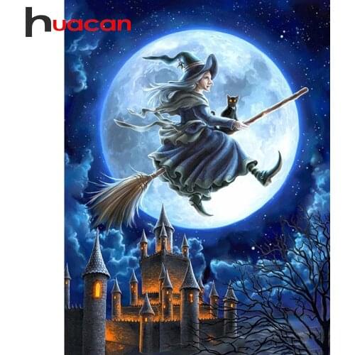 Huacan Full Square Diamond Embroidery Mosaic Art Halloween DIY Diamond Painting Cross Stitch Witch Home Decoration Kit