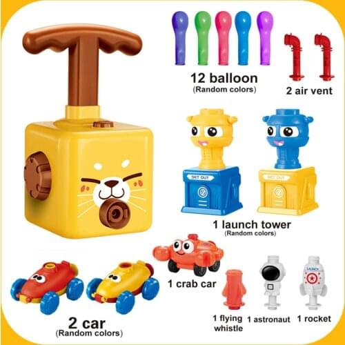 2-in-1 Power Balloon Car Toy Launcher Power Car Toy Set Inertial Power Educational Toy Flying Car Science Experiment Puzzle Toy