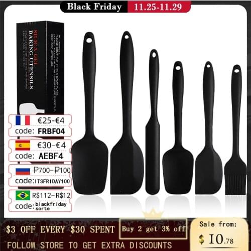 6Pcs Silicone Pastry Spatula Set Non-Stick Rubber Spoon Oil Brush Heat-Resistant Spatula for Baking Cooking Kitchen Utensil Set