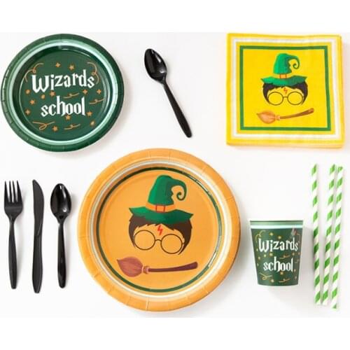 Movie&TV Harried Owl Paper cup paper tray knife fork spoon banner tablecloth Set Potter Children Party Suit Birthday Kid Gift