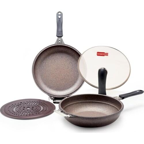 Frying Pan Set-Monstercooker Frying Pan[4Pieces Set]Non-Stick Volcanic Coating Steamer Wok Pan Dutch Oven Korea Cookware&Parts