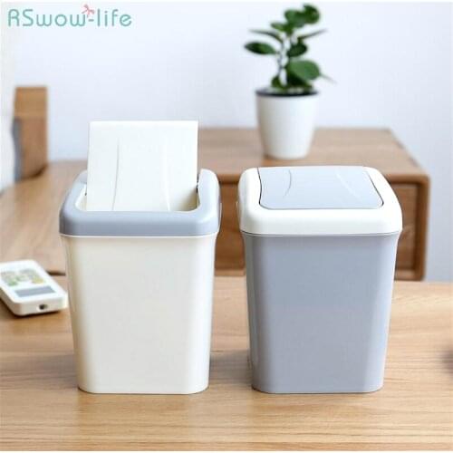 Desktop Trash Can Table Basket Small Plastic Japanese Car Mini-Shake Cover Small Trash Bin Covered Trash Basket Garbage Cans PP