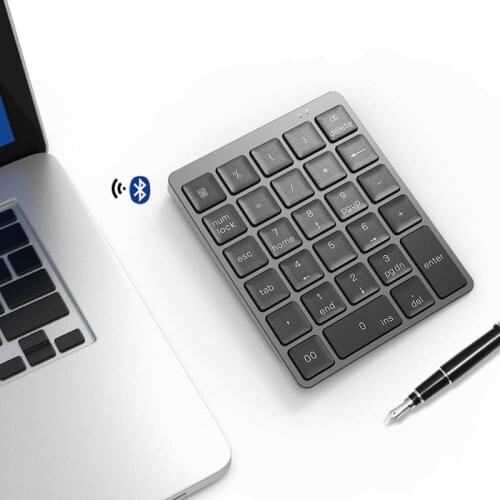 Rechargeable 28 Keys Bluetooth Wireless Numeric Keypad Mini Numpad Alloy Ultra-thin Wireless Keyboard