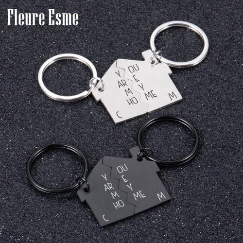 Personalized Cartoon House Family Keychains Customized Initials Couple Keychain His And Hers Key Ring For Husband Wife Gifts