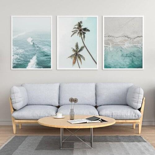 Beach Palm Tree Wall Art Prints Coastal Posters Sea View Photo Pictures Ocean Waves Canvas Painting Living Room Home Decoration