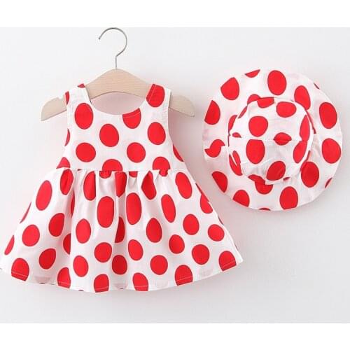 Girls Dress 2021 Summer New Childrens Dress Big Polka Dot Print Dresses Send Hats Cute Baby Girls Strap Dress 0 1 2 3 Years Old