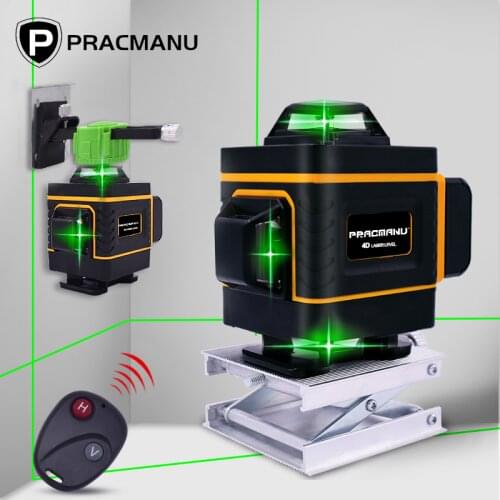 PRACMANU 16 Lines 4D Laser Level 360 Horizontal And Vertical Cross Super Powerful Auto Self-Leveling Green Line Laser Level