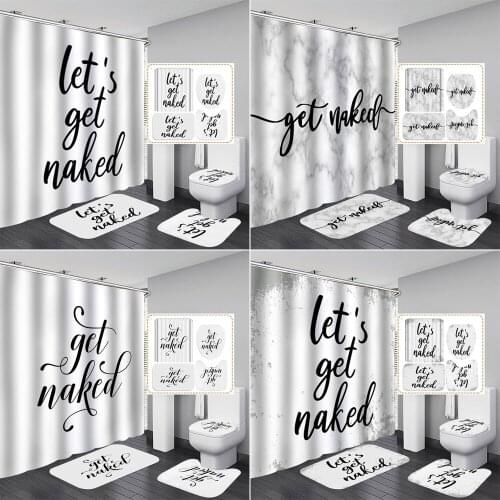 Get Naked Pattern Bathroom Curtain Set White Shower Curtains Washroom Non-slip Carpet Toilet Lid Cover Bath Mats Rugs Home Decor