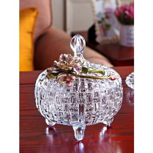 Luxury Enamel Glass Candy Jar With Lid Transparent Handmade Dried Fruit Food Storage Tank Glass Container Home Decoration