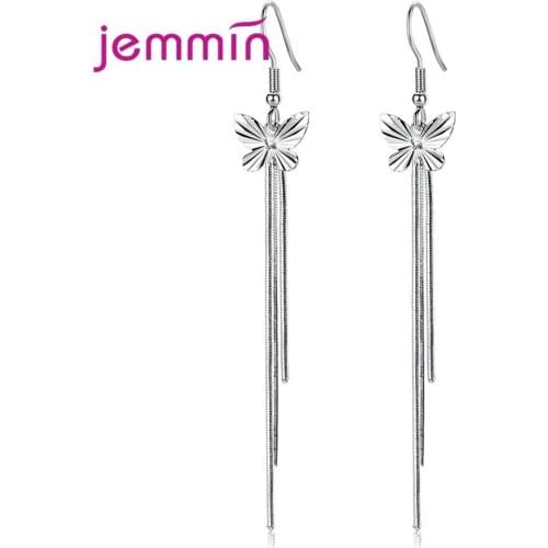 Boutique Women 925 Sterling Silver Tassel Long Drop Earrings Bowknot Pierced Dangle Earing Party Wedding Eardrop Jewelry