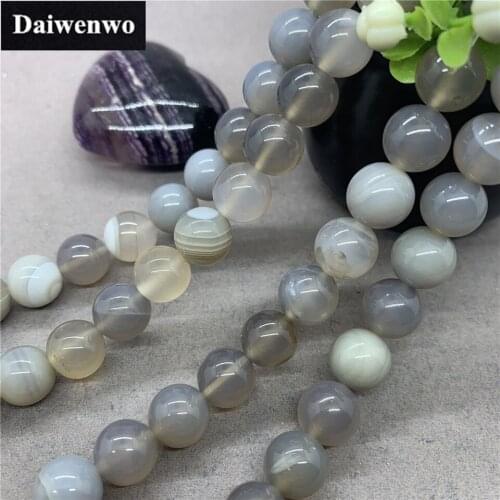 Stripe Grey Agate Bead Stone Round 6-12mm Gemstone Loose Spacer DIY Dreamcatcher