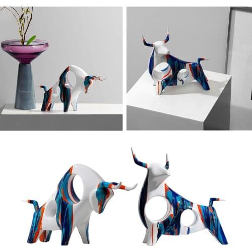Modern Resin Animal Home Decor Bull Figurines Sculpture Animal Cow Statue Desktop Ornament Gifts