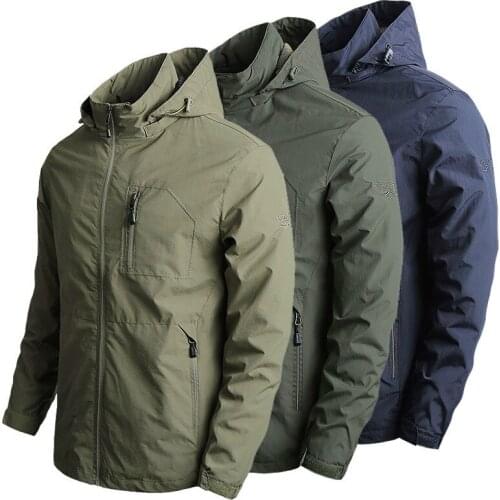 Mens Sportswear Windbreaker Military Thin Jackets Men Casual Streetwear Breathable Hooded Cargo Coats Brand Clothing Size S~6XL