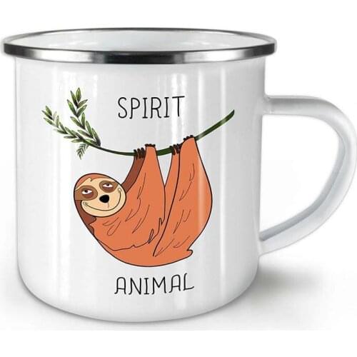 Sloth Animal Enamel Mug, Cute Cup - Strong, Easy-Grip Handle, Two Side Print, Ideal for Camping & Outdoors